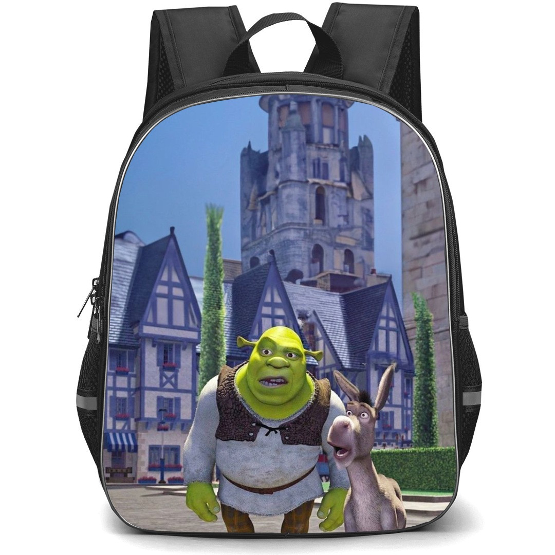 Shrek Phone Case Backpack StudentPack - Shrek and Donkey Confused Castle Background