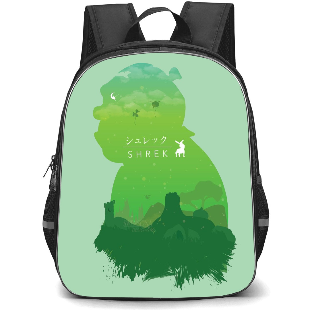 Shrek Phone Case Backpack StudentPack - Shrek Side Portrait Silhouette Green Background