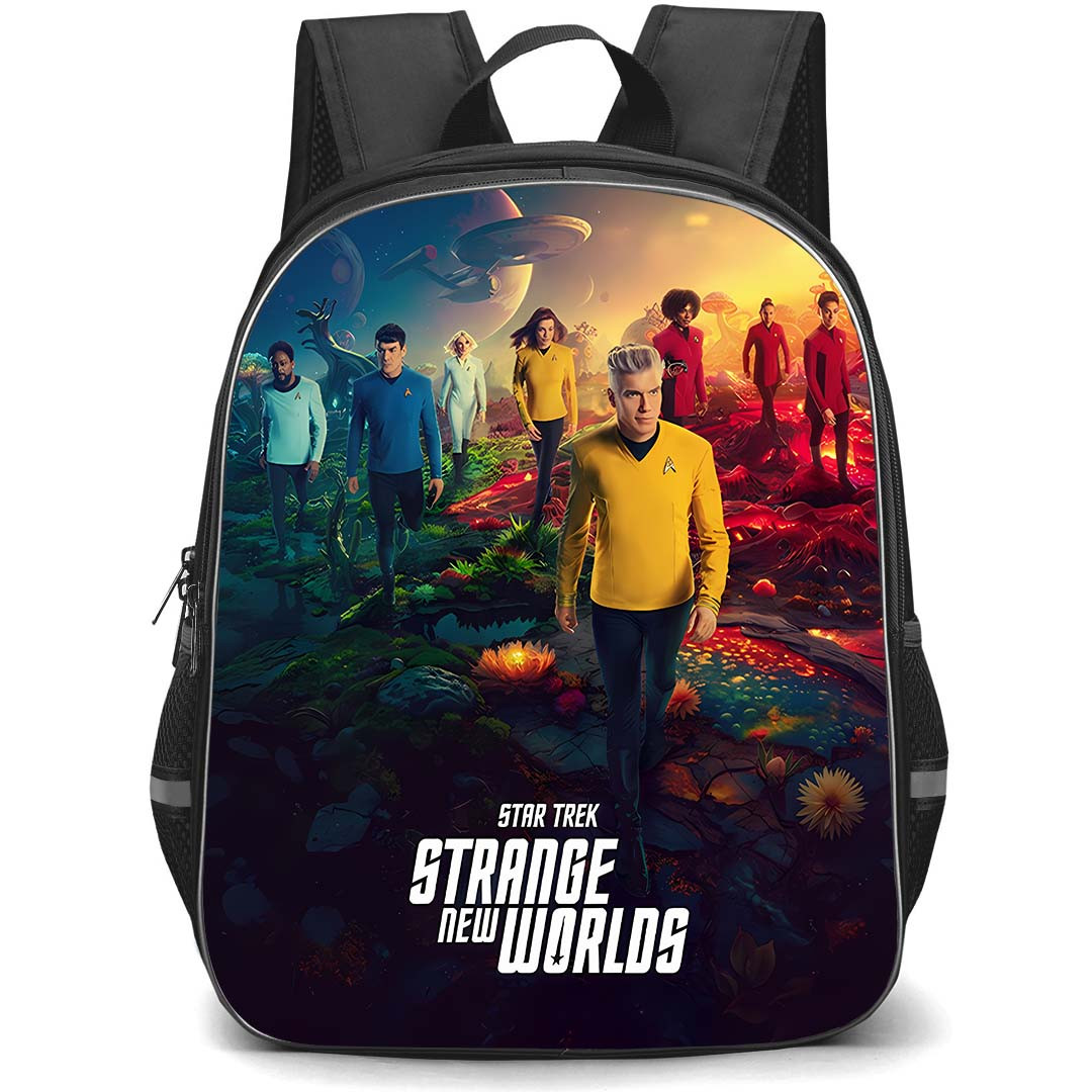 Star Trek Strange New Worlds Backpack School Bag StudentPack - Star Trek Strange New Worlds Main Crew Sci-Fi Landscape Art Poster