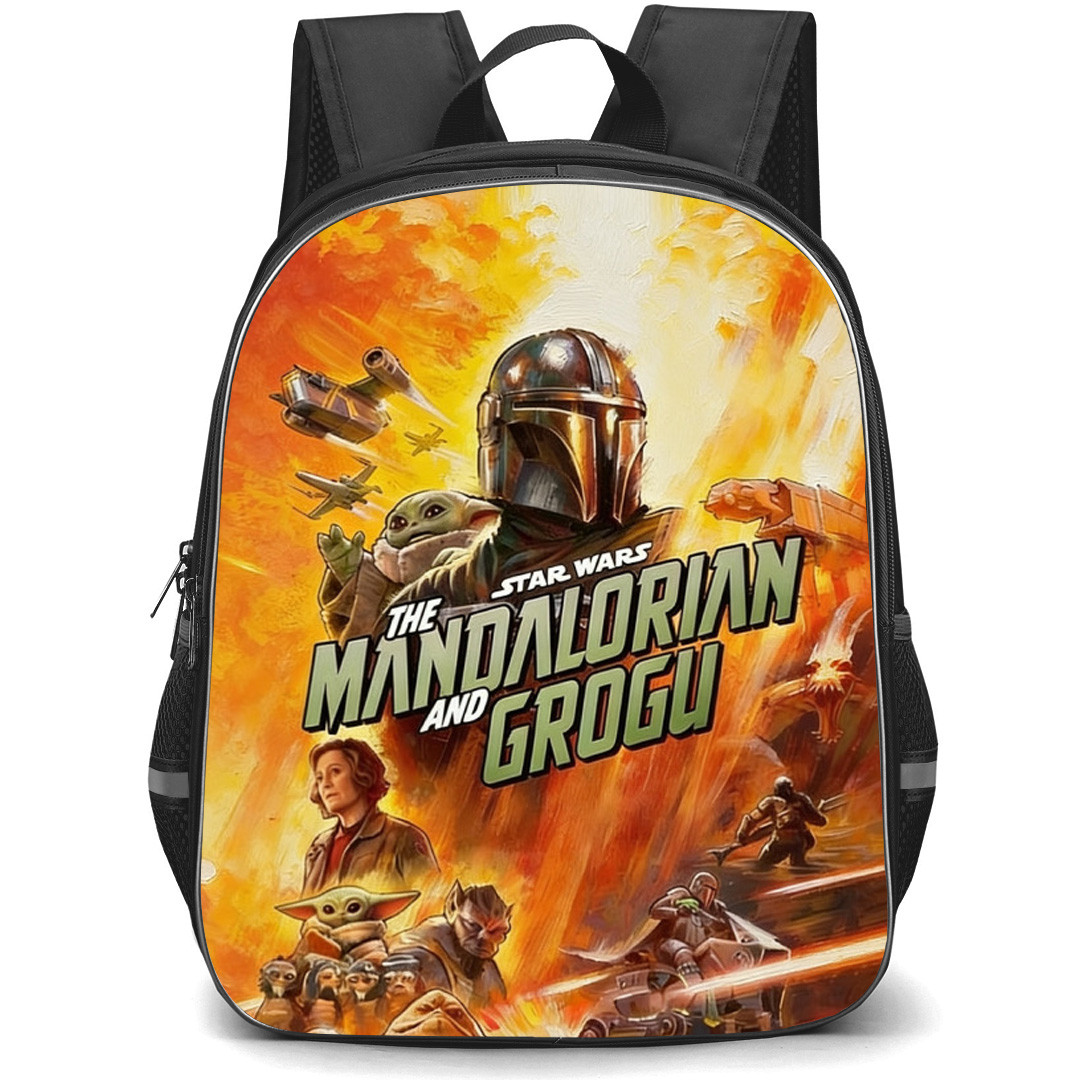 Star Wars The Mandalorian And Grogu Backpack School Bag StudentPack - Star Wars The Mandalorian And Grogu Characters War Explosion Series Poster