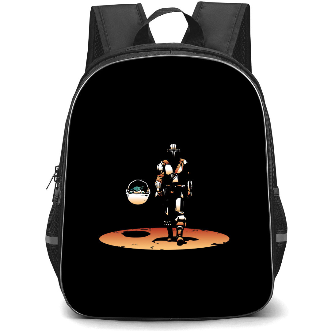 Star Wars The Mandalorian And Grogu Backpack School Bag StudentPack - Star Wars The Mandalorian And Grogu Walking Fierce Silhouette Illustration