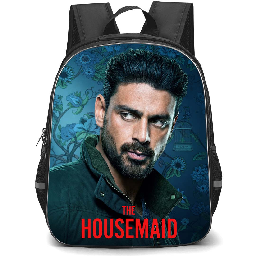 The Housemaid Enzo Accardi Backpack School Bag StudentPack - Enzo Accardi Portrait On Blue Floral Background
