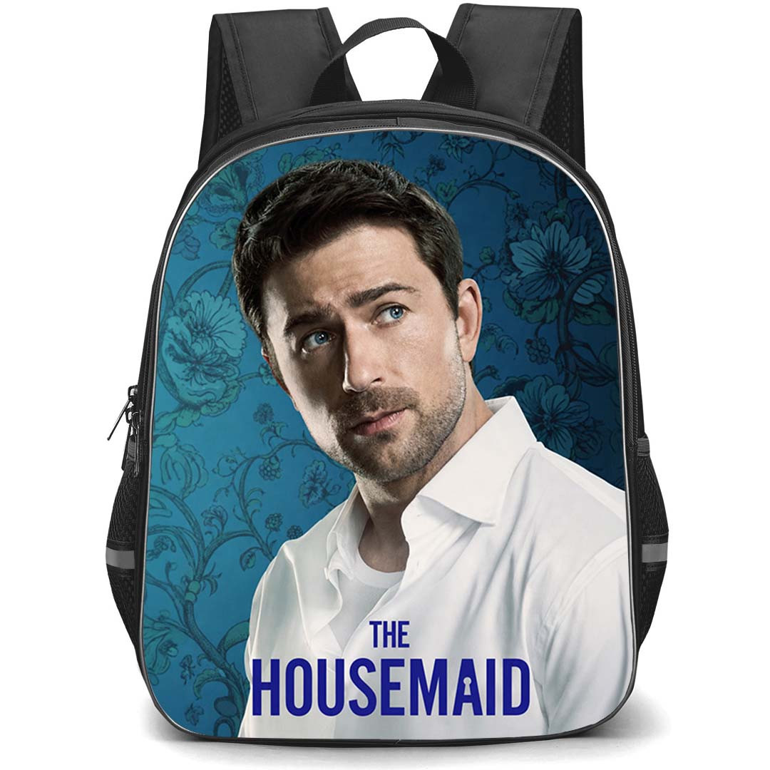 The Housemaid Andrew Winchester Backpack School Bag StudentPack - Andrew Winchester Portrait On Blue Floral Background