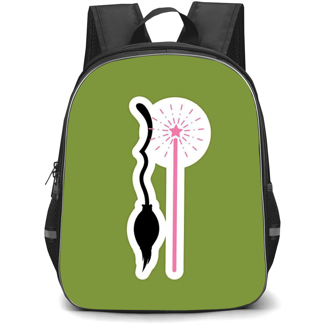Wicked Backpack StudentPack - Wicked Broom And Magic Wand Sticker Art Green Background