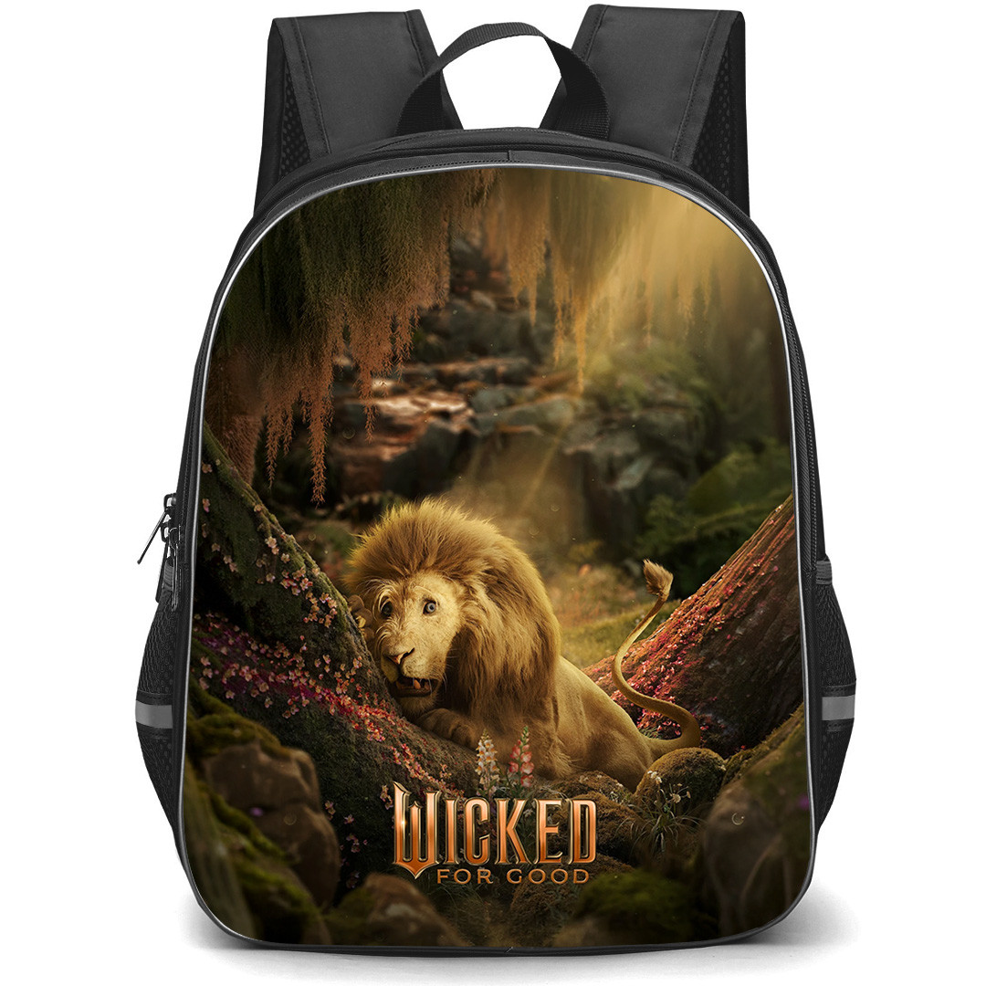 Wicked Backpack School Bag StudentPack - Wicked For Good Cowardly Lion Poster with Forest Background