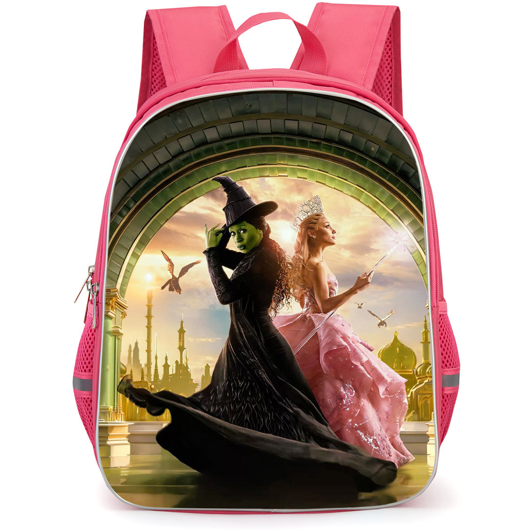 Wicked Backpack School Bag StudentPack - Wicked Glinda Elphaba Standing with Monster Flying Background