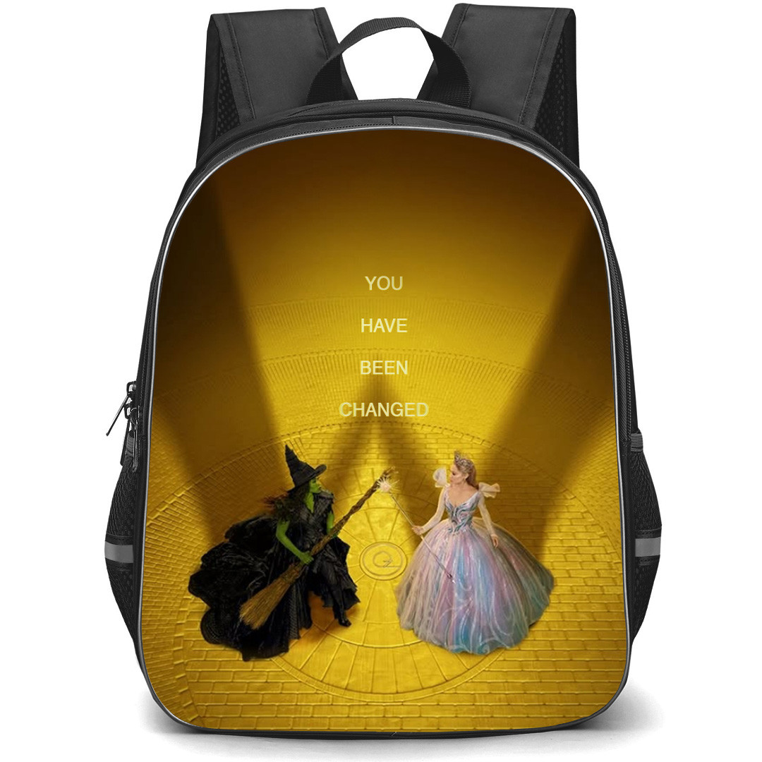 Wicked Backpack School Bag StudentPack - Wicked For Good Glinda Elphaba On Yellow Brick Road Background