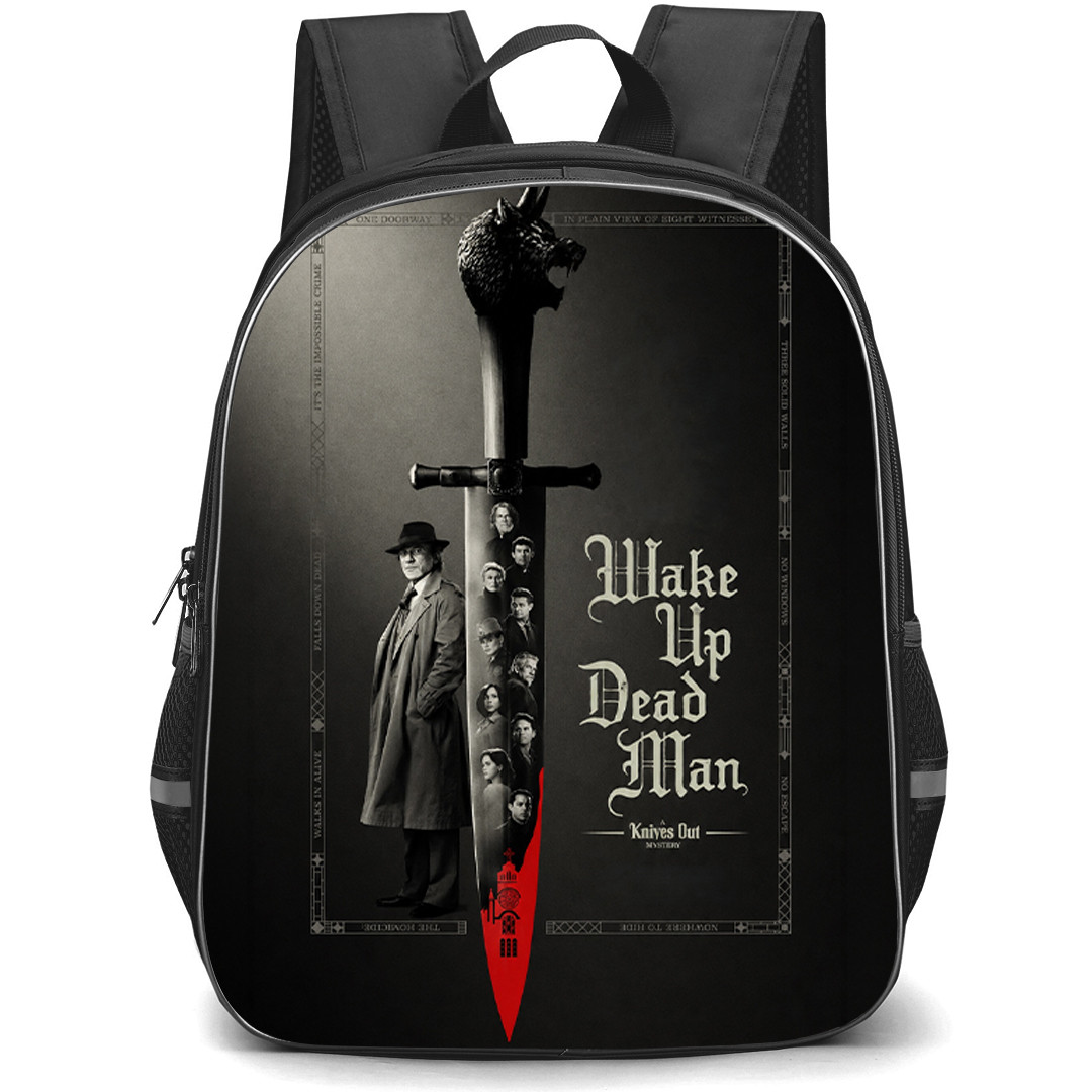 Wake Up Dead Man Benoit Blanc Backpack School Bag StudentPack - Benoit Blanc Mystery Dagger Art Poster