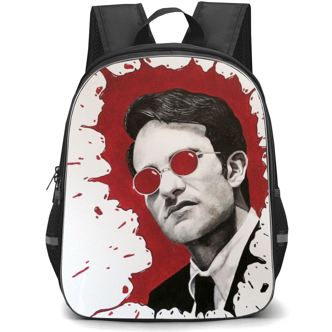 Daredevil Backpack StudentPack - Matt Murdock Grayscale Portrait On Red Splash Background