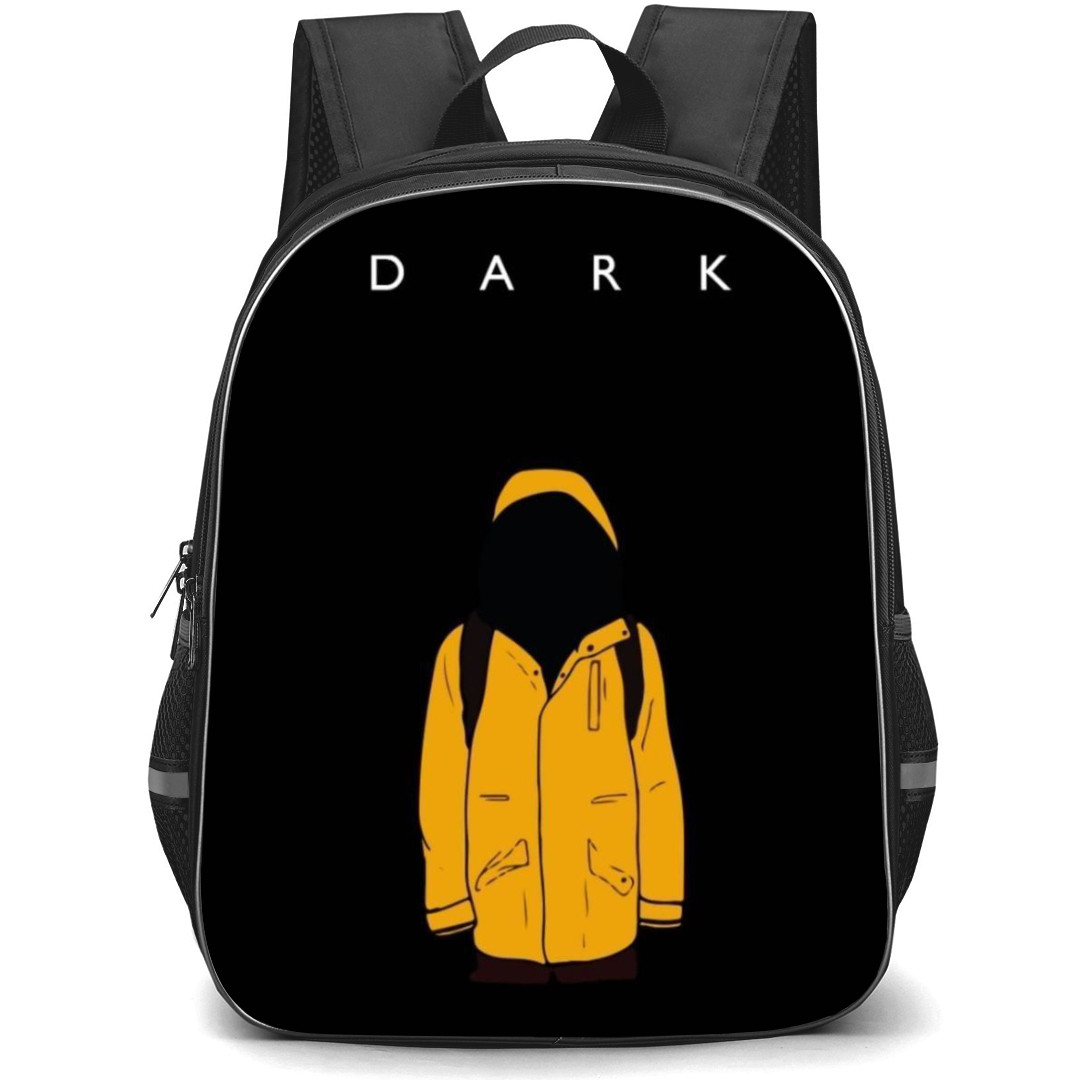 Dark Backpack StudentPack - Dark Jonas With Yellow Raincoat Minimalist Art On Black Background