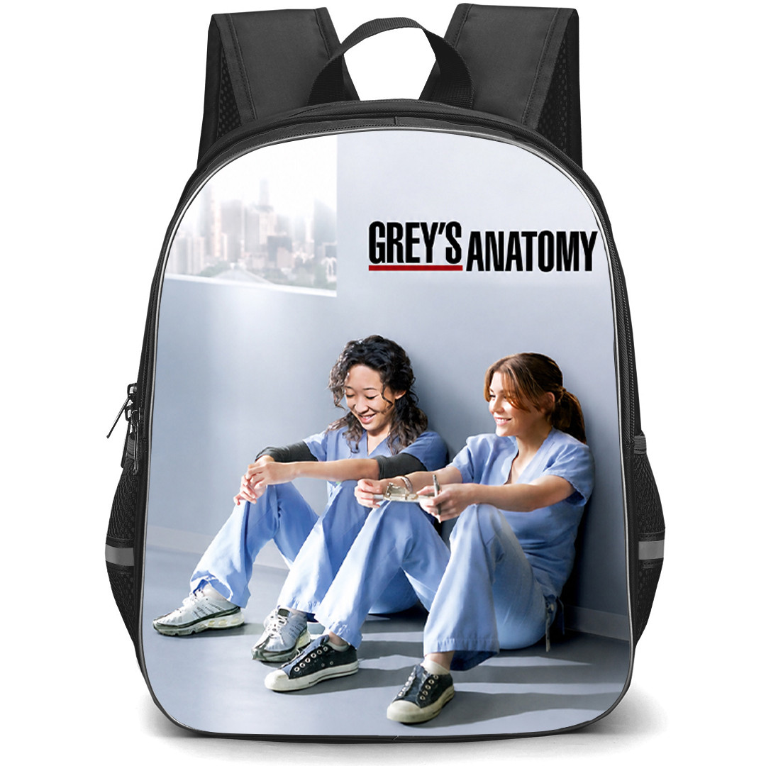 Greys Anatomy Backpack School Bag StudentPack - Greys Anatomy Cristina Yang And Meredith Grey Sitting On A Hospital Hallway Floor Poster