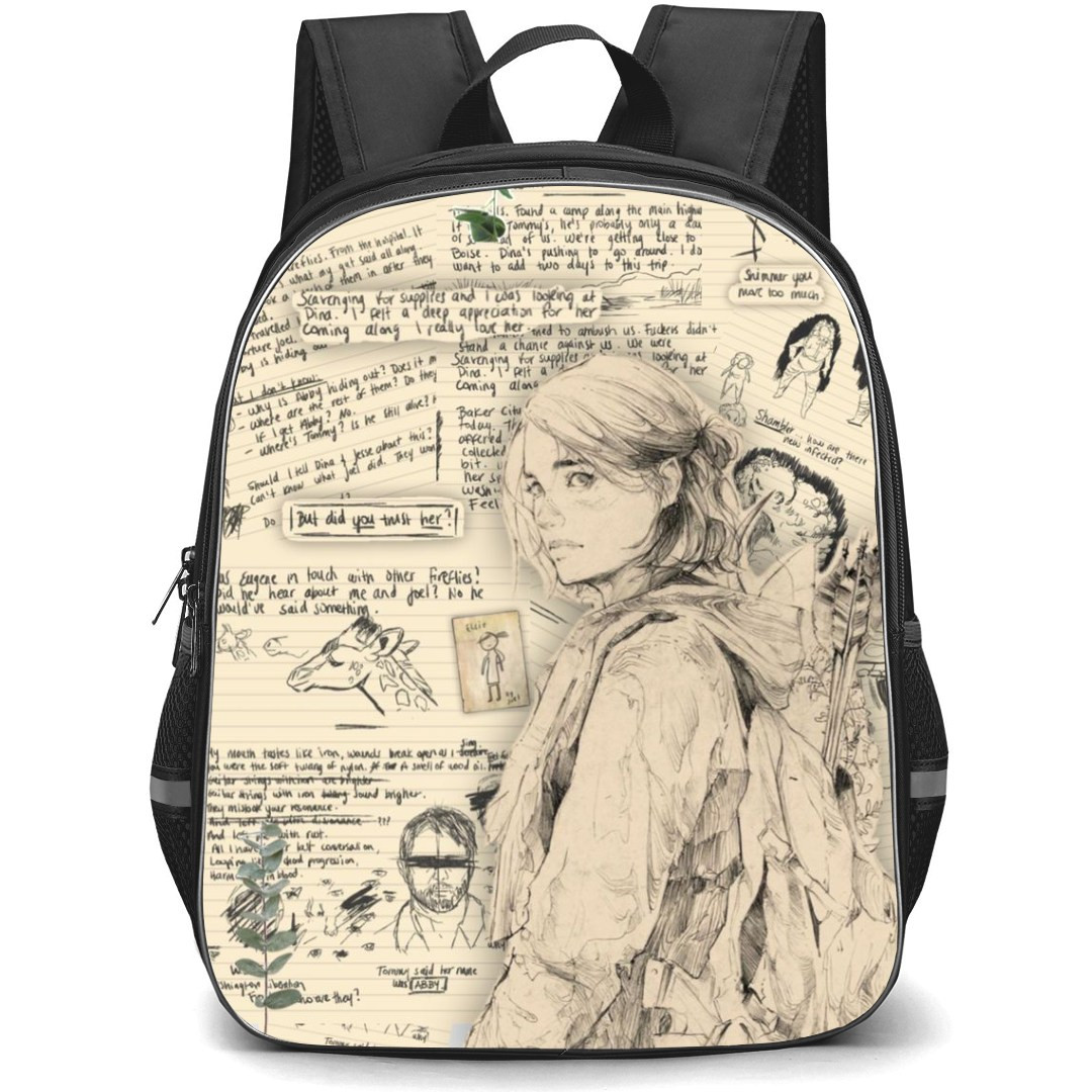 The Last of Us Backpack StudentPack - Ellie Williams Pencil Sketch Art On Hand Written Letter Background