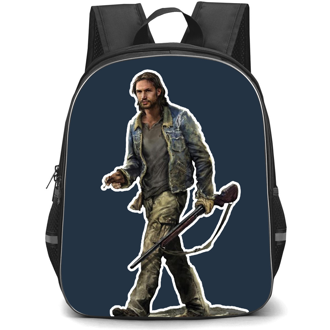 The Last of Us Backpack StudentPack - Tommy Miller Holding Rifle And Walking On White background