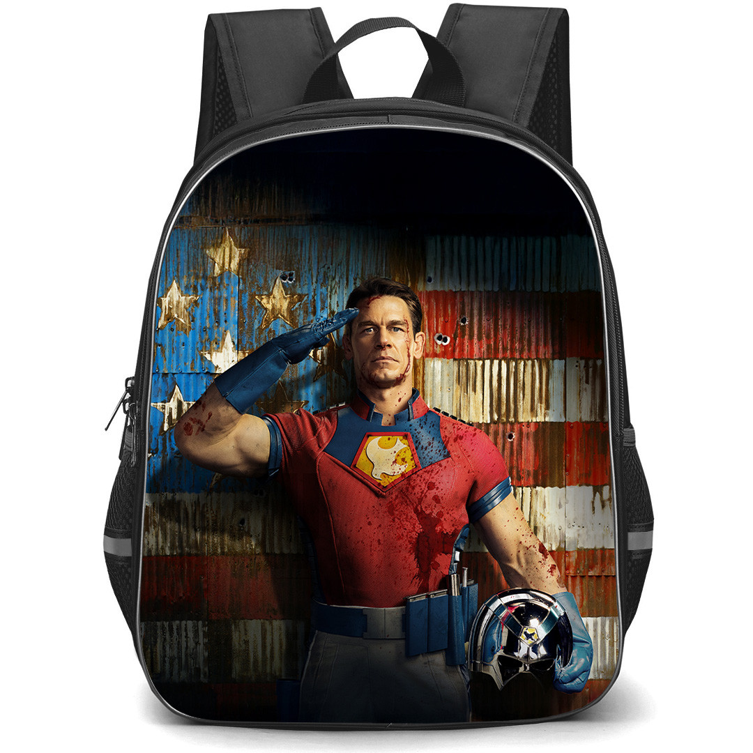 Peacemaker Backpack School Bag StudentPack - Peacemaker Poster Peacemaker Salute with US Flag Background