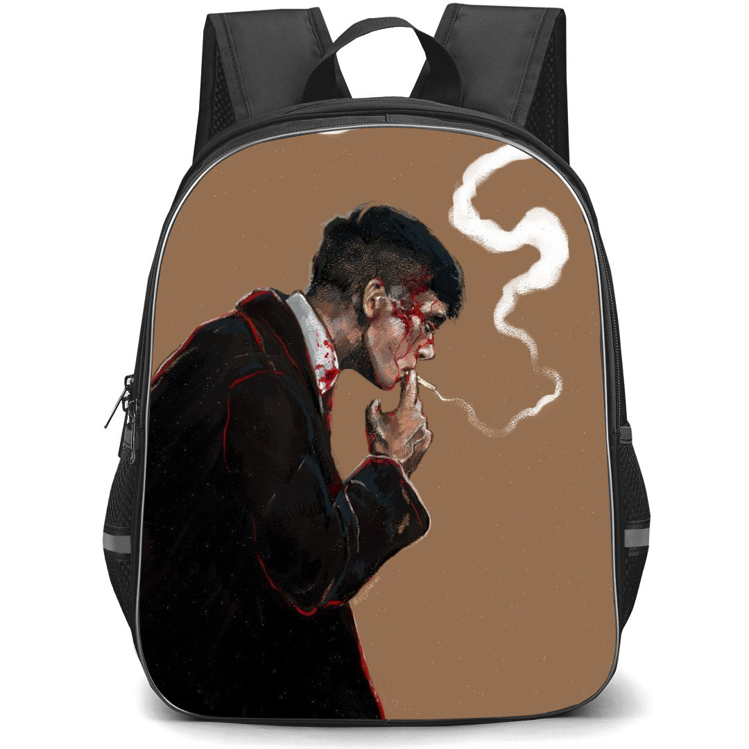 Peaky Blinders Backpack StudentPack - Tommy Shelby Smoking Illustration On Brown Background