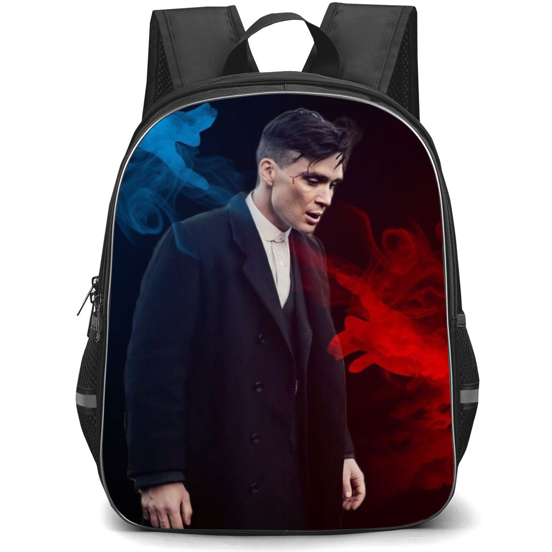 Peaky Blinders Backpack StudentPack - Tommy Shelby Standing Candid With Blue Red Smoke Effect