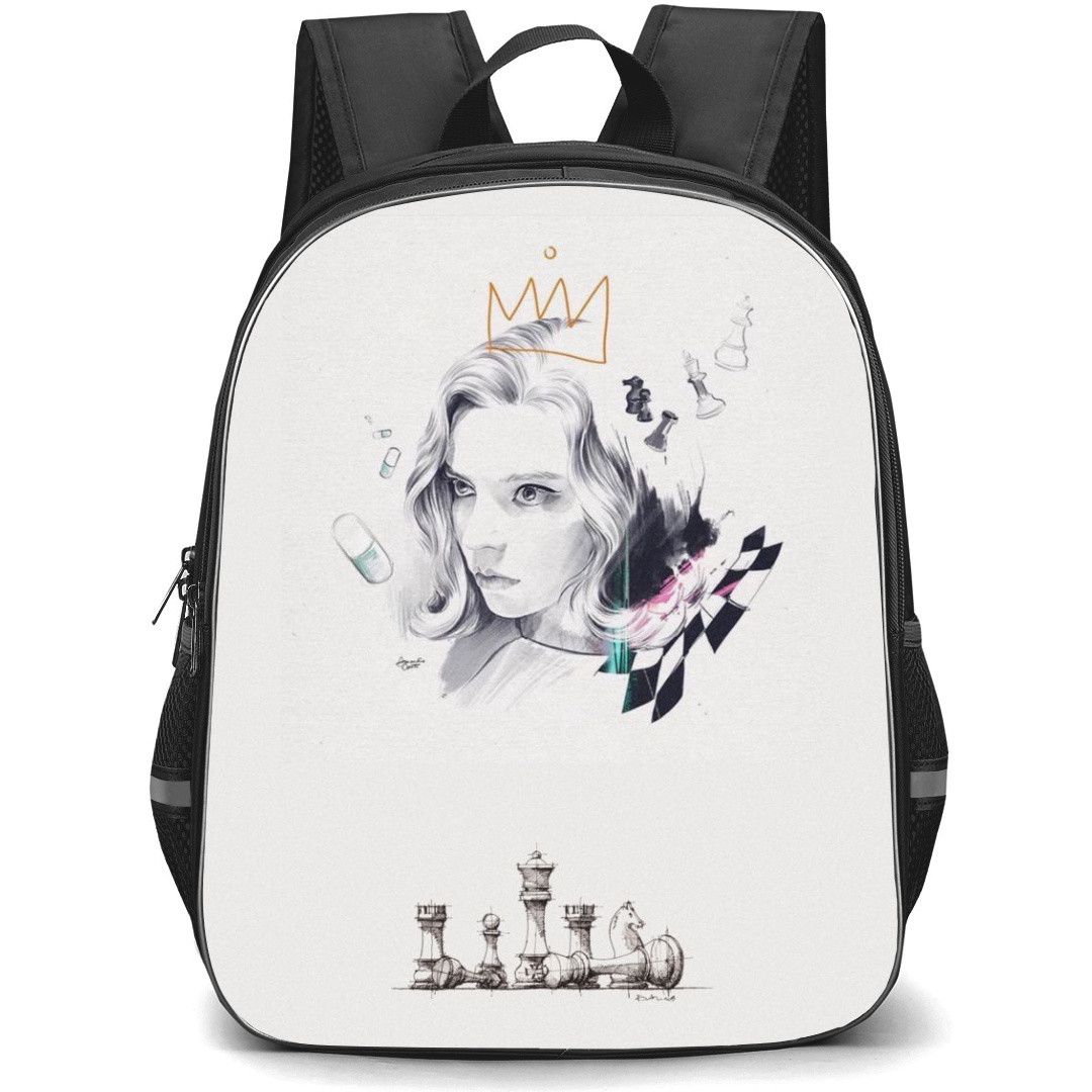 The Queens Gambit Backpack StudentPack - Beth Harmon Grayscale Drawing On Whtie Background