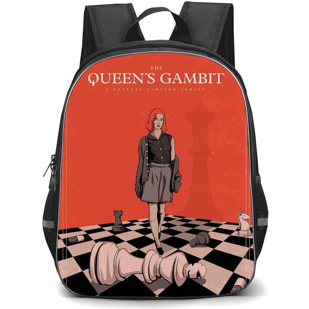 The Queens Gambit Backpack StudentPack - Beth Harmon Standing On Chess Board Cartoon Art Poster