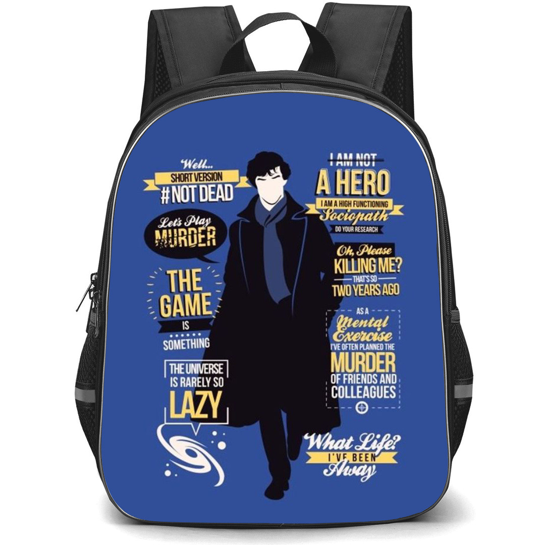 Sherlock Backpack StudentPack - Sherlock Homes Detective Quotes And Vector Art On Blue Background