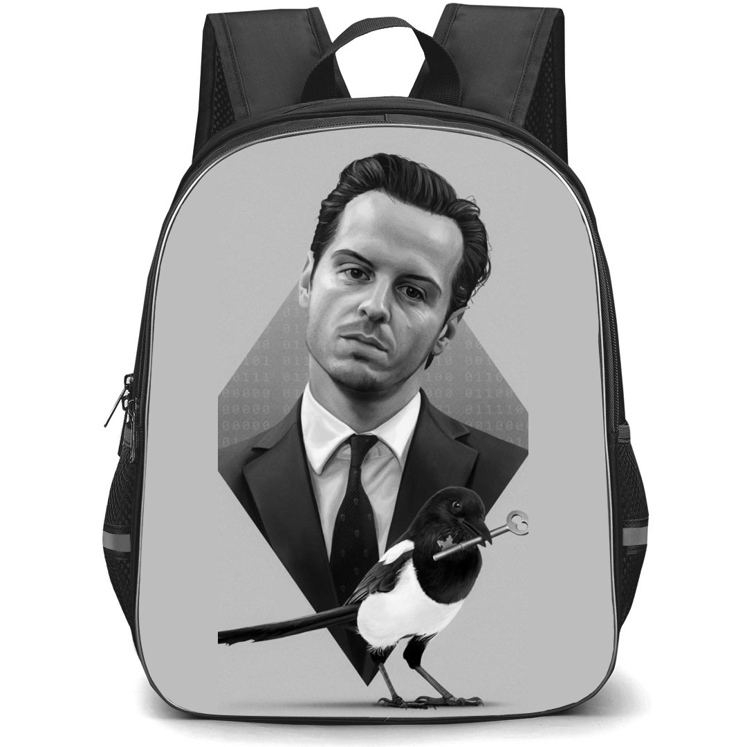 Sherlock Backpack StudentPack - Jim Moriarty Grayscale Portrait Illustration Art