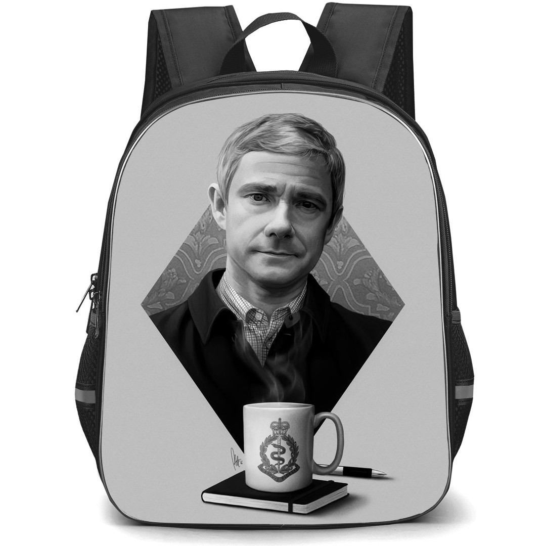 Sherlock Backpack StudentPack - John Watson Grayscale Portrait Poster