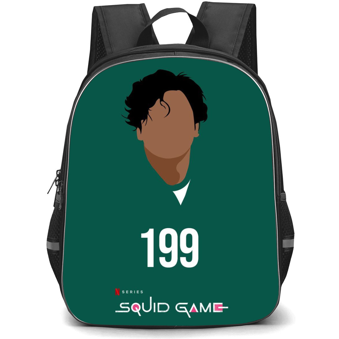 Squid Game Backpack StudentPack - Ali Abdul 199 Minimalist Avatar On Green Background