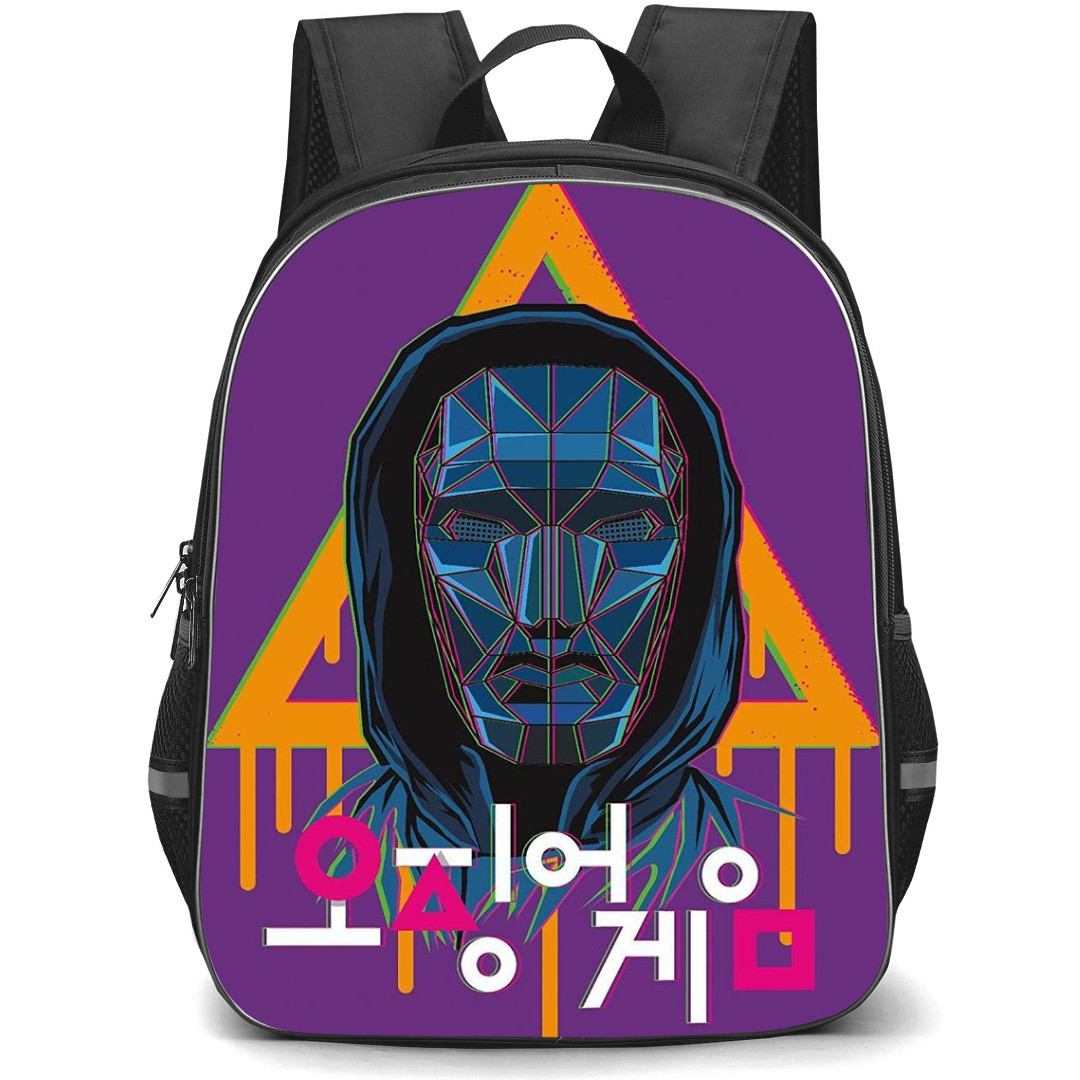 Squid Game Backpack StudentPack - Squid Game Black Mask On Purple Background