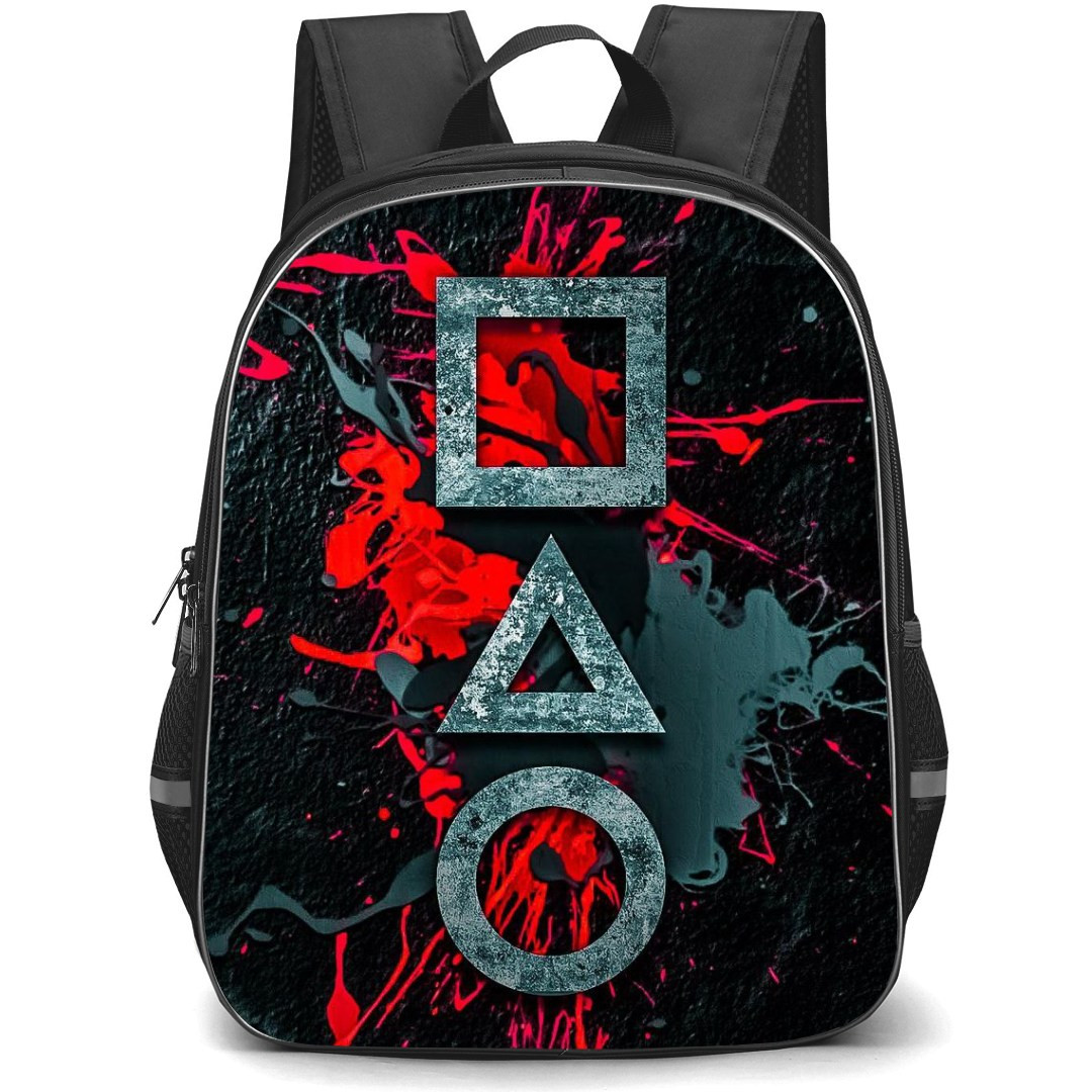 Squid Game Backpack StudentPack - Squid Game Logos On Red Gray Graphic Background