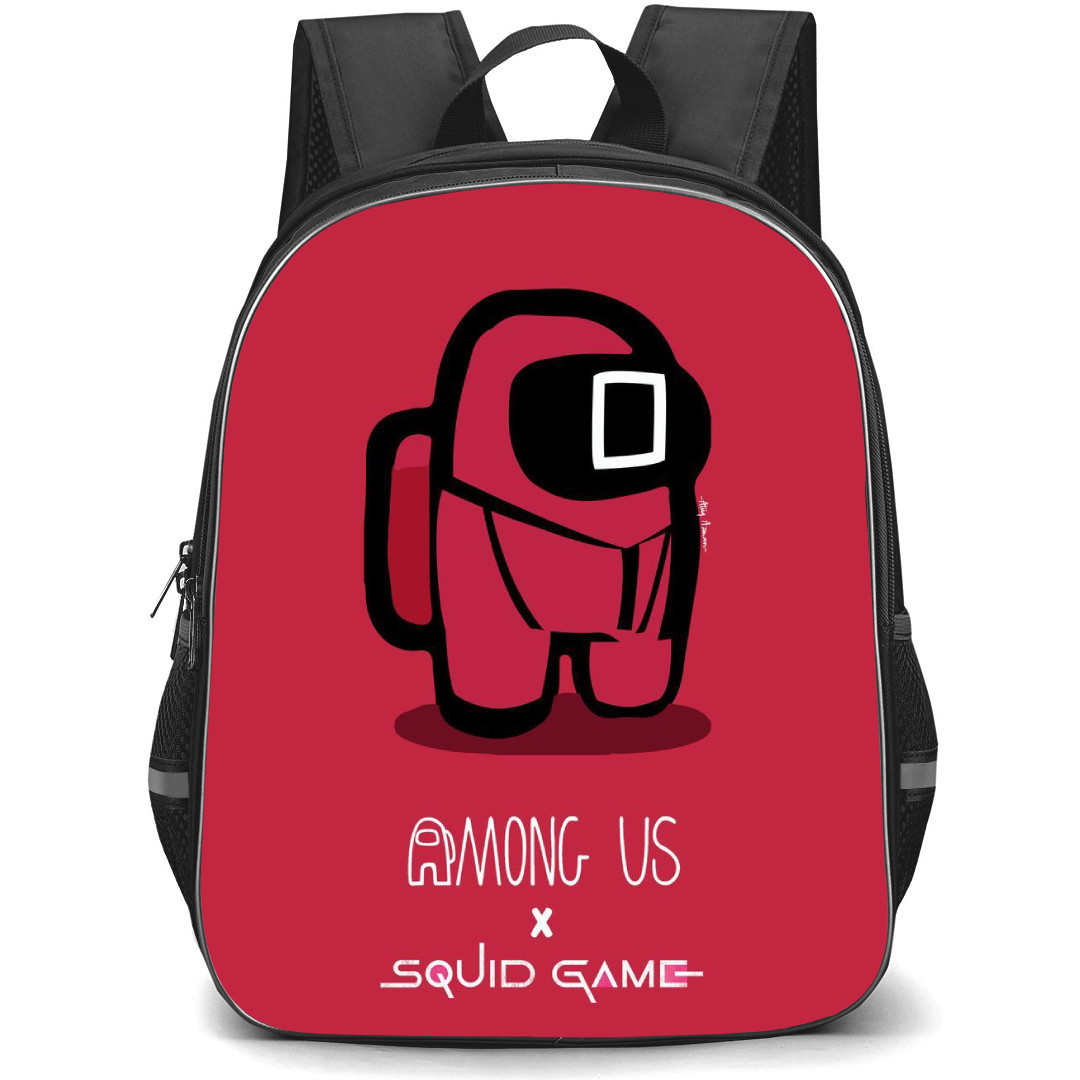 Squid Game Backpack StudentPack - Squid Game Rectangle Army Illustration On Red Background