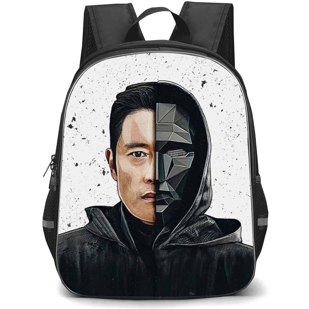 Squid Game 2 Backpack StudentPack - Squid Game 2 Frontman Half Face Mask Sketch On White Background