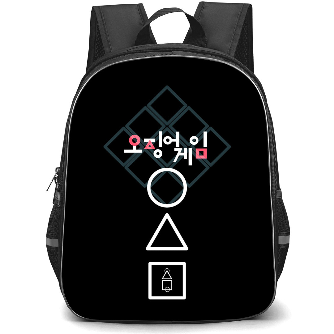 Squid Game 2 Backpack StudentPack - Squid Game2 Korean Name With Polygons Circle Black Background