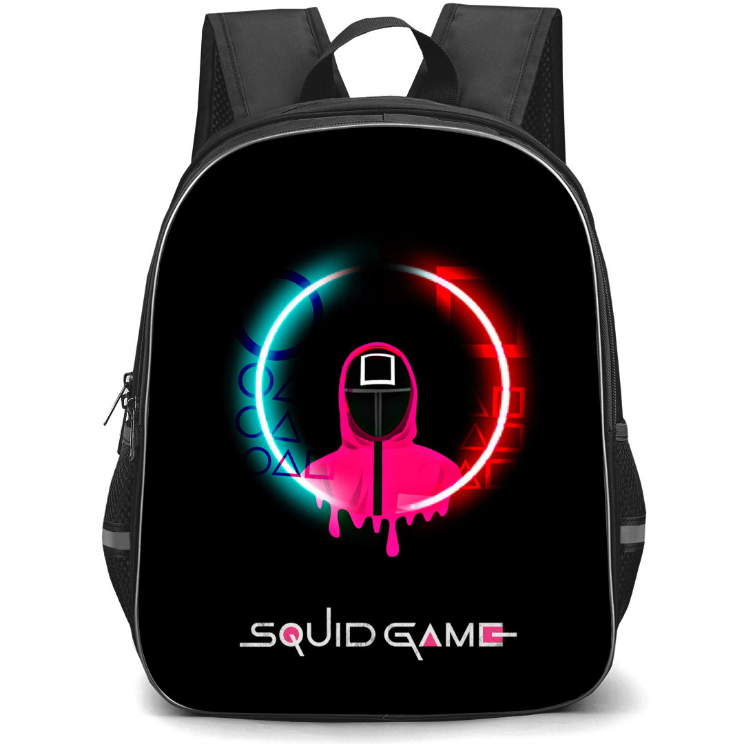 Squid Game 2 Backpack StudentPack - Squid Game2 Pink Soldier In Neon Circle With English Text