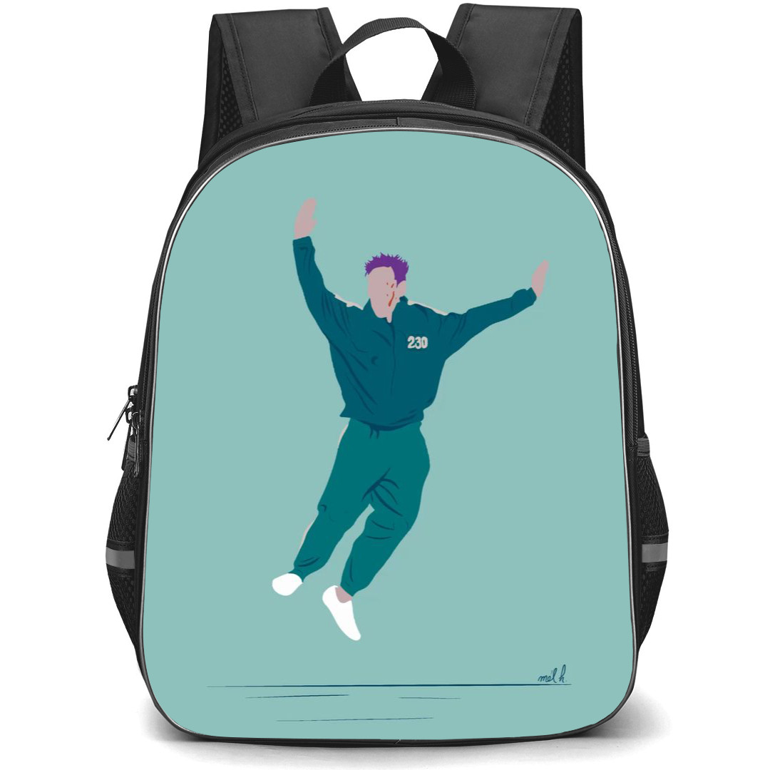 Squid Game 2 Thanos Backpack StudentPack - Thanos Faceless Minimalist Art Jumping On Cyan Background