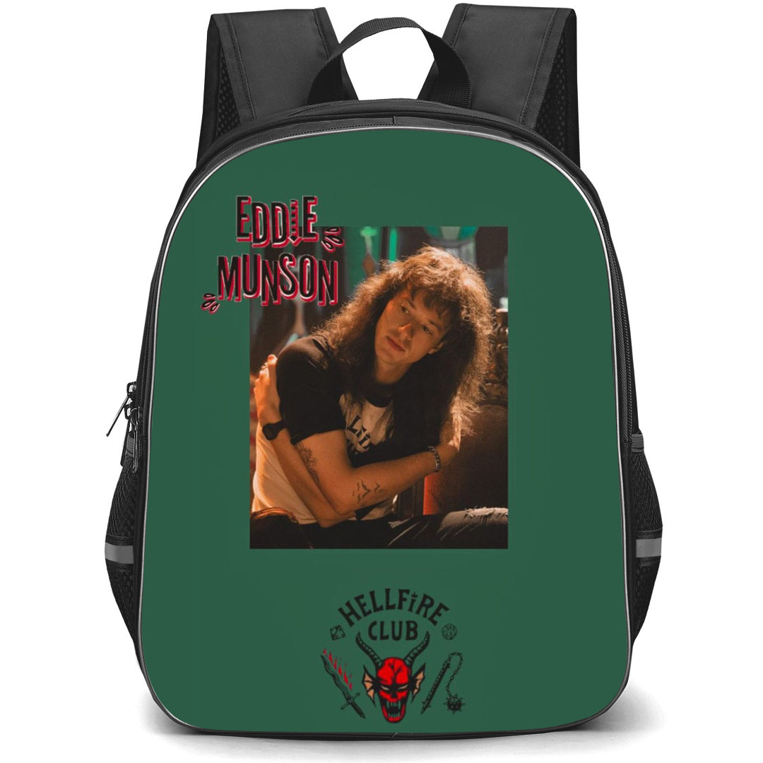Stranger Things Eddie Munson Backpack School Bag StudentPack - Eddie Munson Real Lifestyle Wall Art with Green Background
