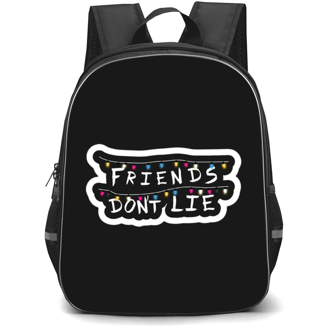 Stranger Things Backpack School Bag StudentPack - Stranger Things Friends Don't Lie Text on Multi Lights Background Icon