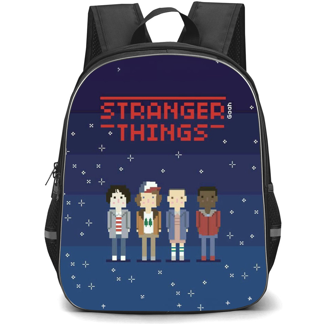 Stranger Things Backpack School Bag StudentPack - Stranger Things Illustration Four Characters with Blue Background