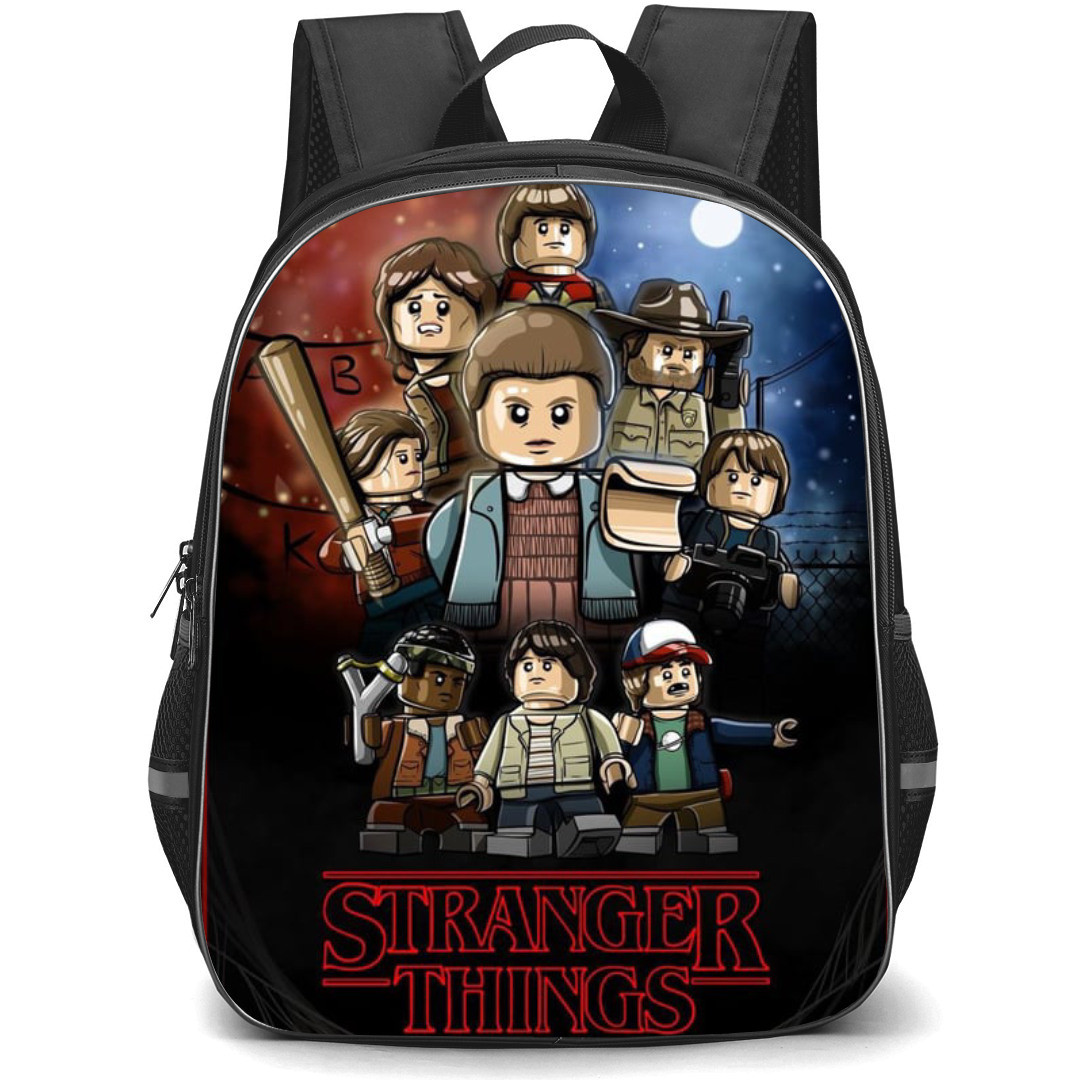 Stranger Things Backpack School Bag StudentPack - Stranger Things Lego Characters Poster with Multi Background