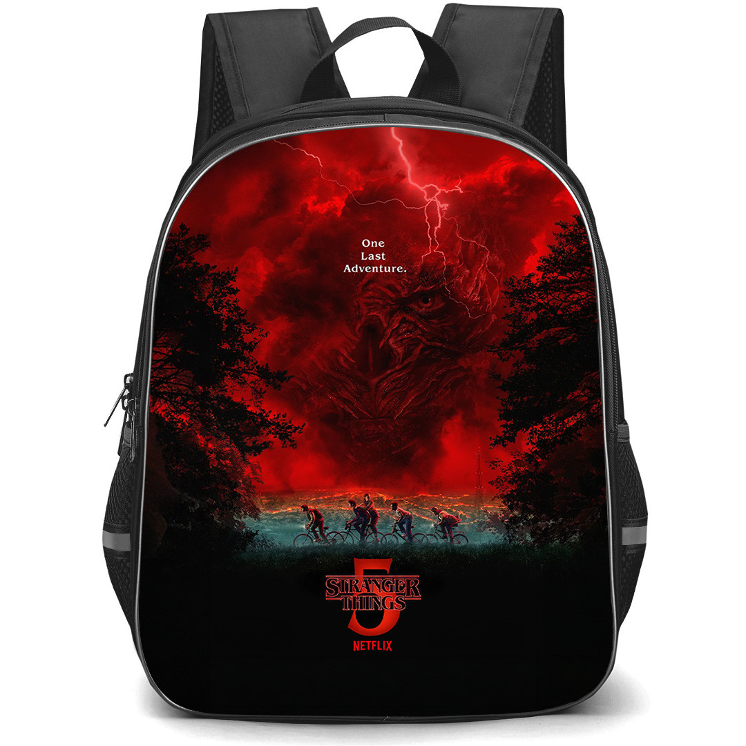 Stranger Things Backpack School Bag StudentPack - Stranger Things 5 Poster Vecna Face 4 Bikes One Last Adventure