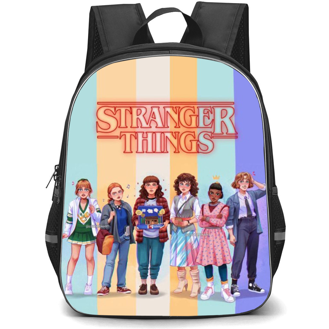 Stranger Things Backpack School Bag StudentPack - Stranger Things Six Different Girls with Colorfull Background