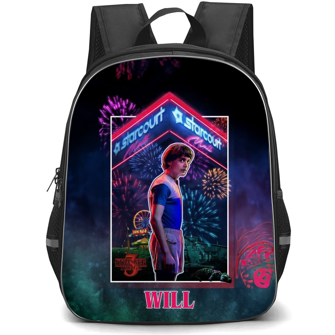 Stranger Things Backpack School Bag StudentPack - Stranger Things Will Stand with Starcourt Crackers Frame Background