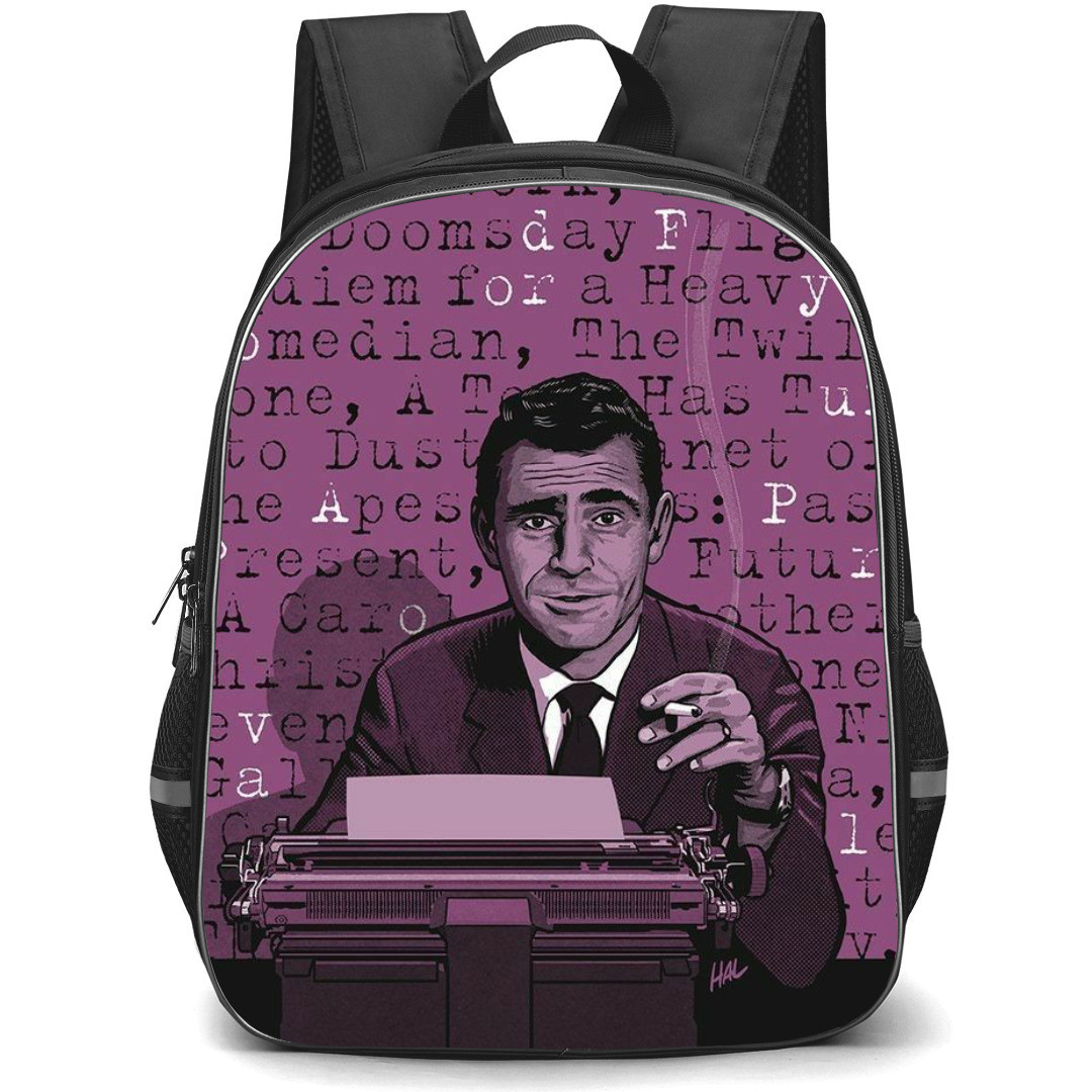 The Twilight Zone Backpack StudentPack - Rod Serling Retro Portrait Illustration Art On Purple Letter Art Background
