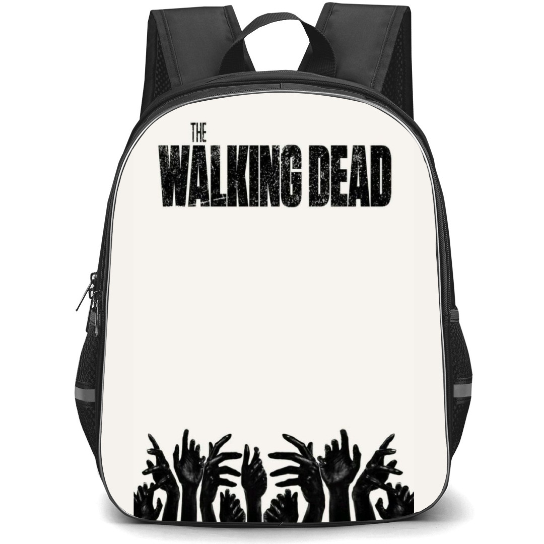 The Walking Dead Backpack StudentPack - The Walking Dead Black Retro Logo And Zombi Hands On Beige Background