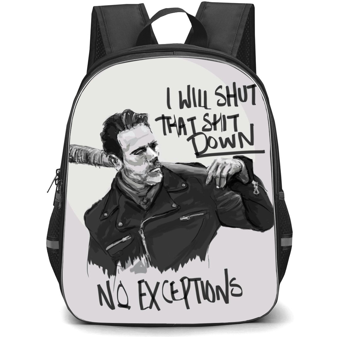 The Walking Dead Backpack StudentPack - Negan Smith Grayscale Drawing Quote I Will Shut That Shit Down