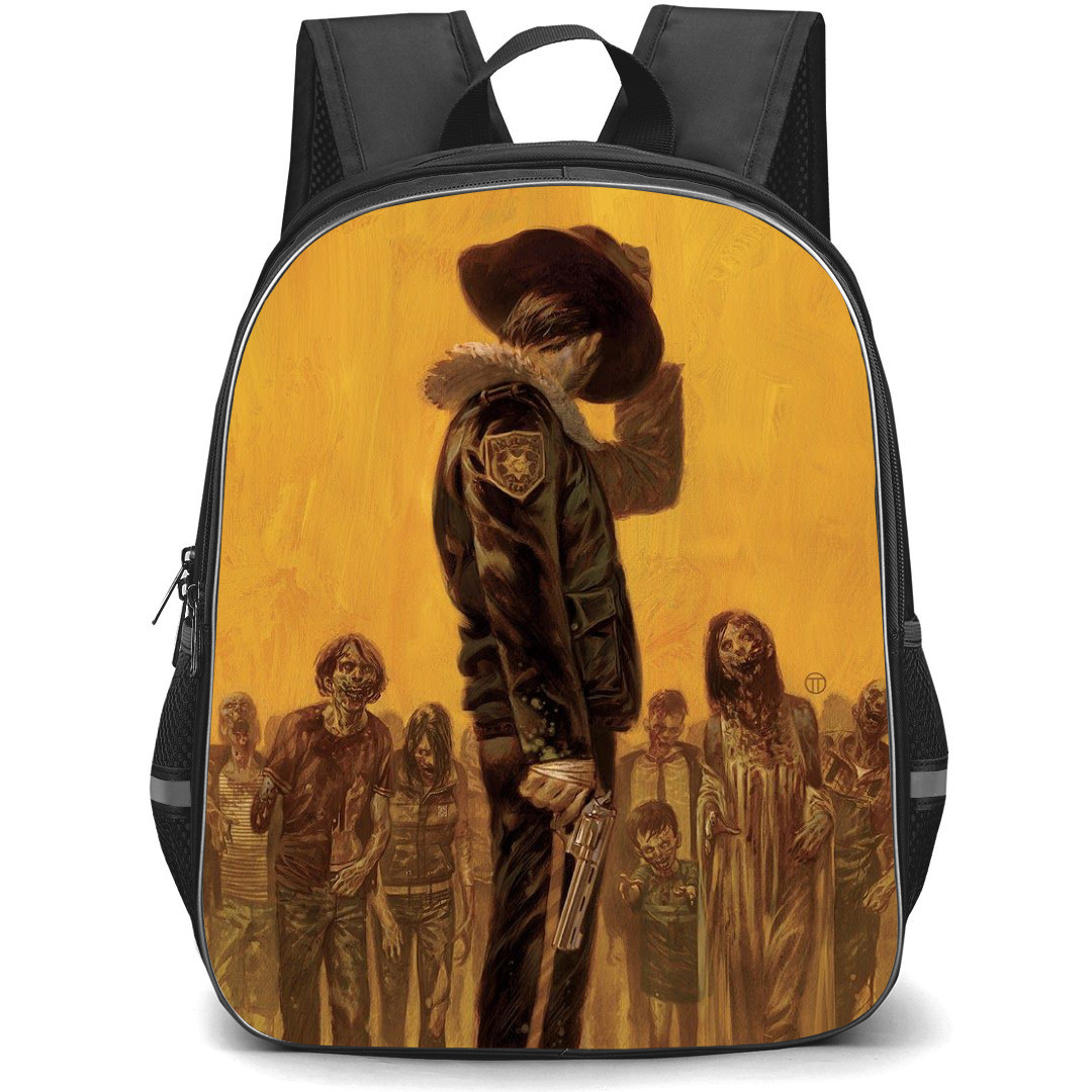 The Walking Dead Backpack StudentPack - Rick Grimes Wearing Hat And Holding Gun Infron of Zombi Painting Art