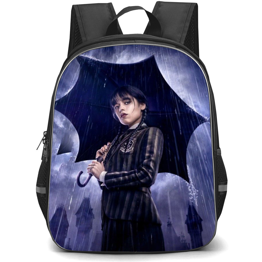 Wednesday Backpack StudentPack - Jenna Ortega Holding Umbrella Under The Rain Poster