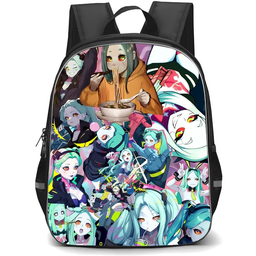 Cyberpunk Edgerunners Rebecca Backpack School Bag StudentPack - Rebecca Different Moods Portrait Collage