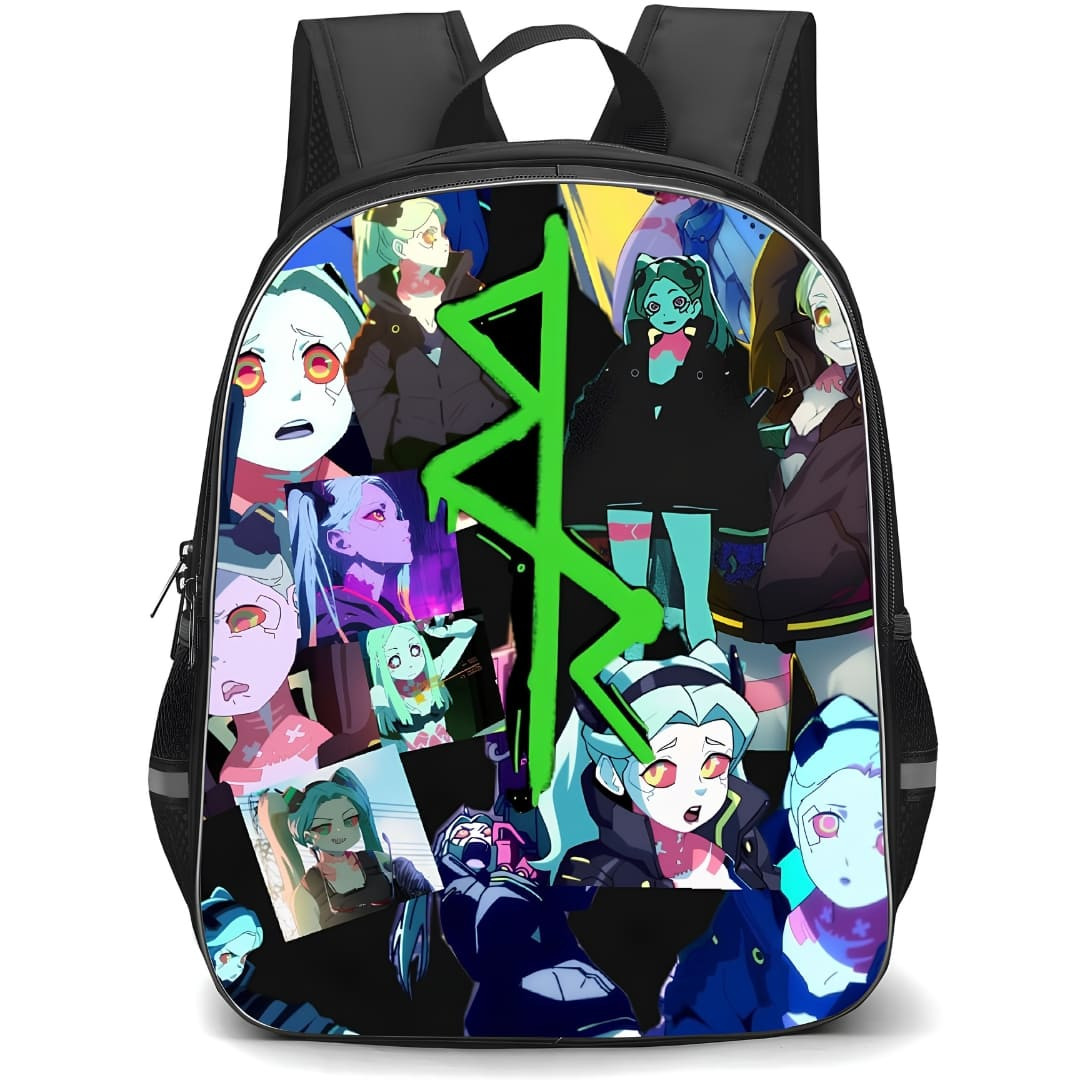 Cyberpunk Edgerunners Rebecca Backpack School Bag StudentPack - Rebecca Different Scenes Portrait Collage