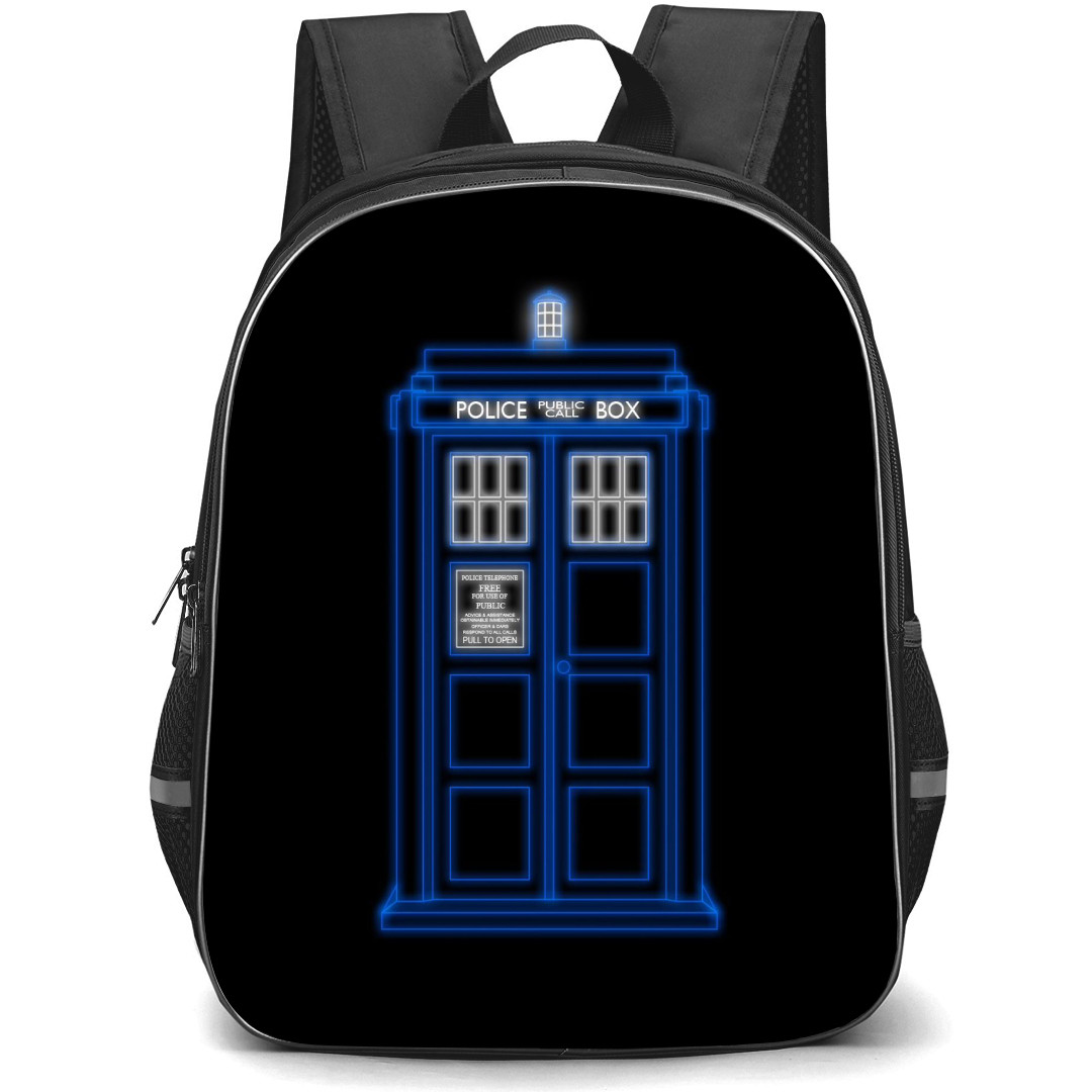 Doctor Who Backpack StudentPack - Telephone Booth Neon Art In Black Background