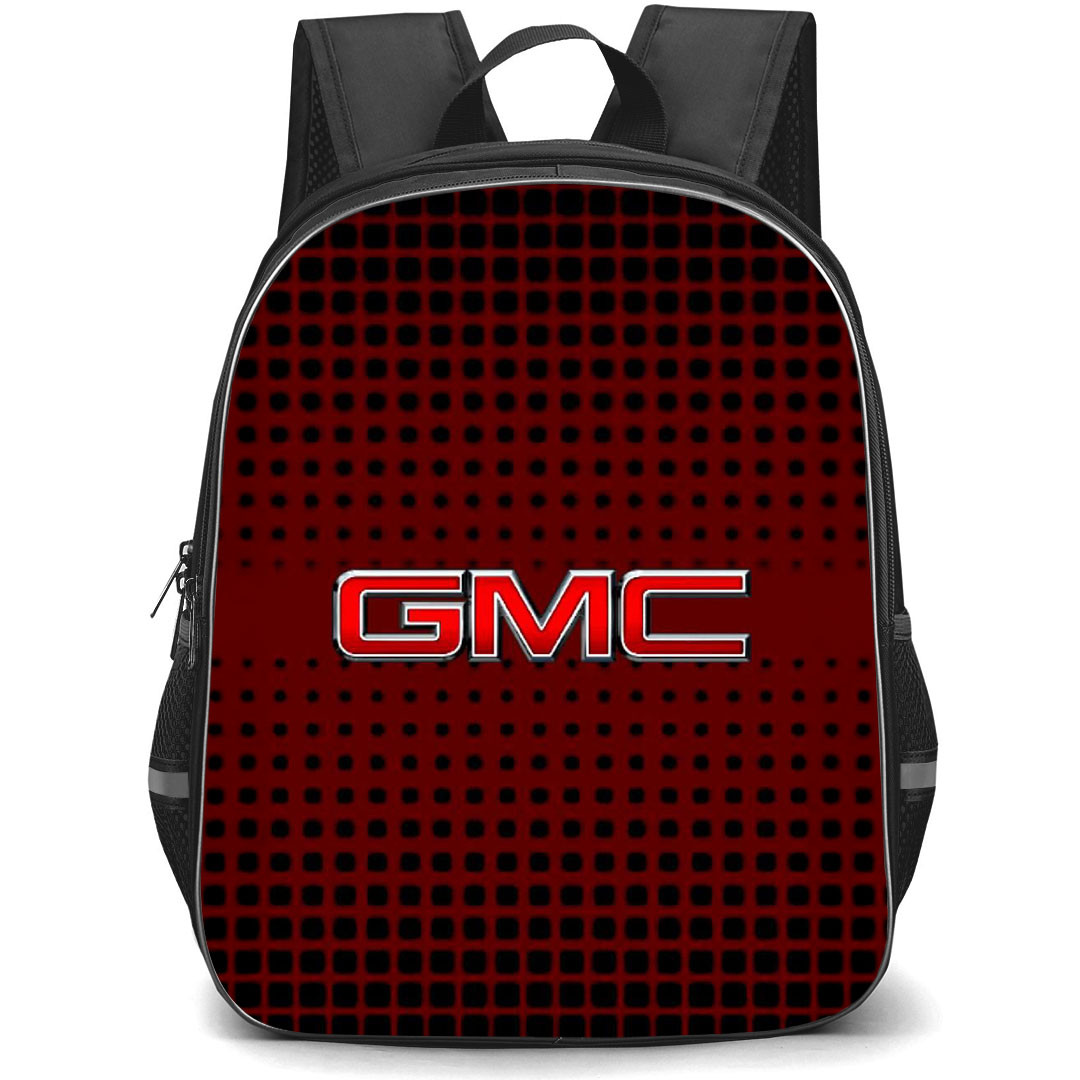 GMC Backpack School Bag StudentPack - GMC Logo On Black Dot Red Background