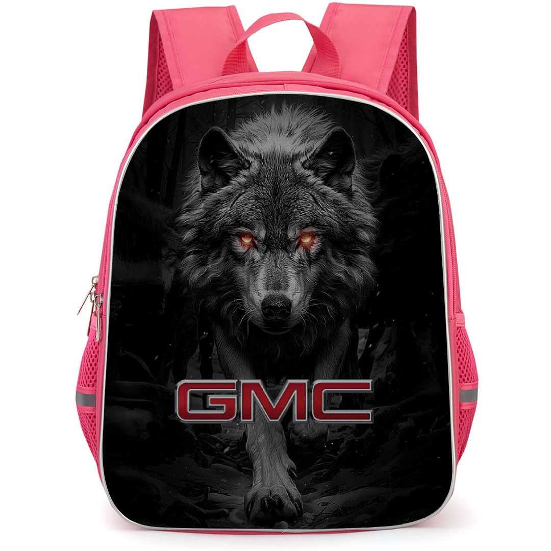 GMC Backpack School Bag StudentPack - GMC Logo On Intense Gaze Of A Wolf Background